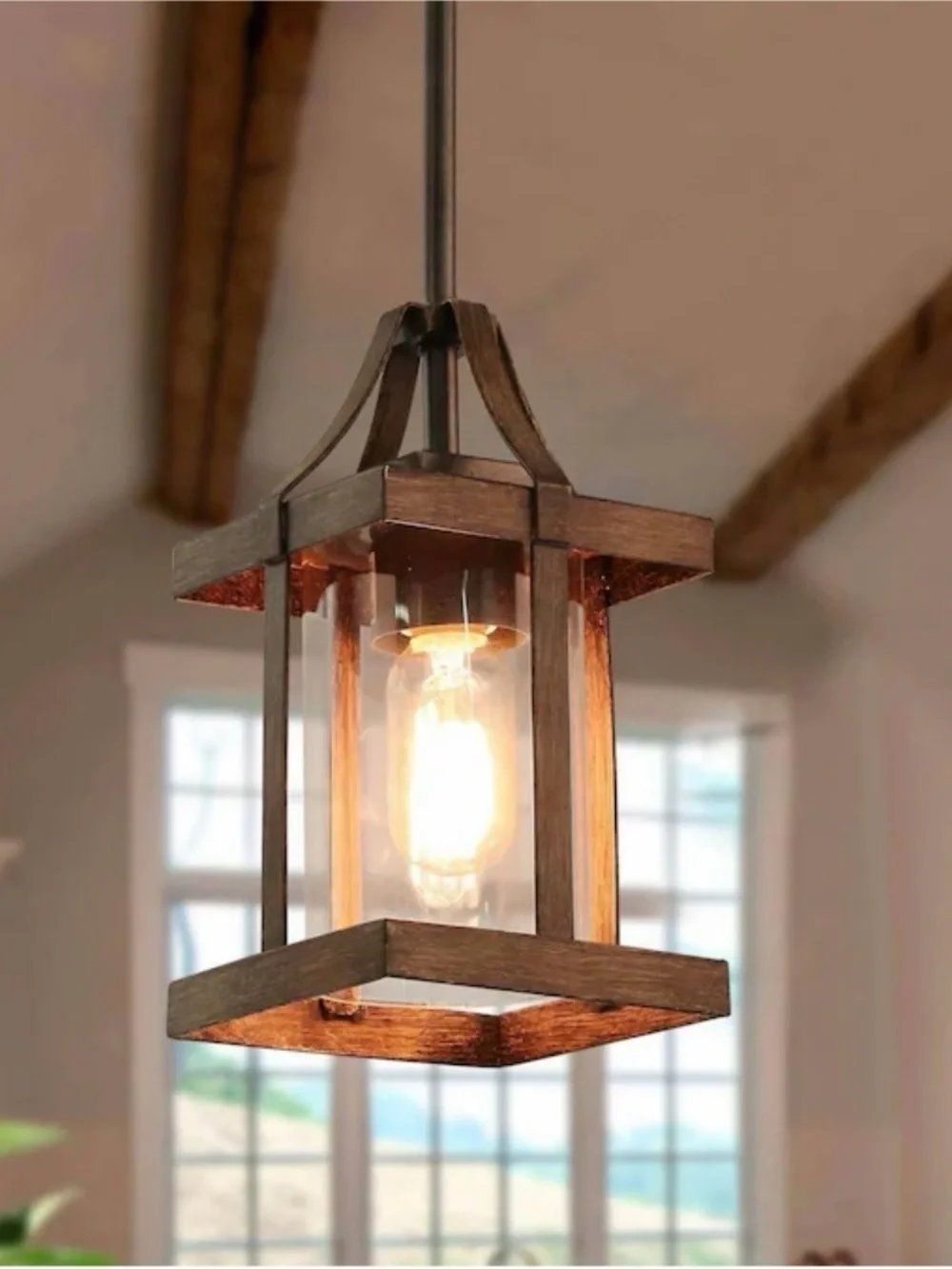 New LNC Lapps Rustic Brown Farmhouse Cage Lantern Hanging Pendant Light